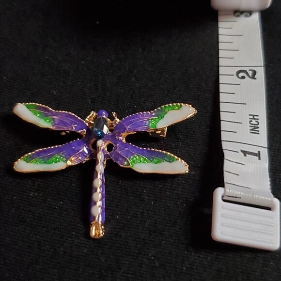 Goldtone Green and Purple Enamel Dragonfly Brooch - Picture 4 of 5